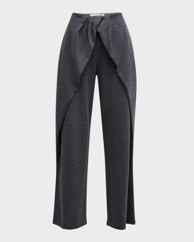 Wide-Leg Draped Pants with Knot Detai